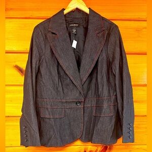 NWT Lane Bryant dark denim jean blazer suit jacket with red stitching size 22